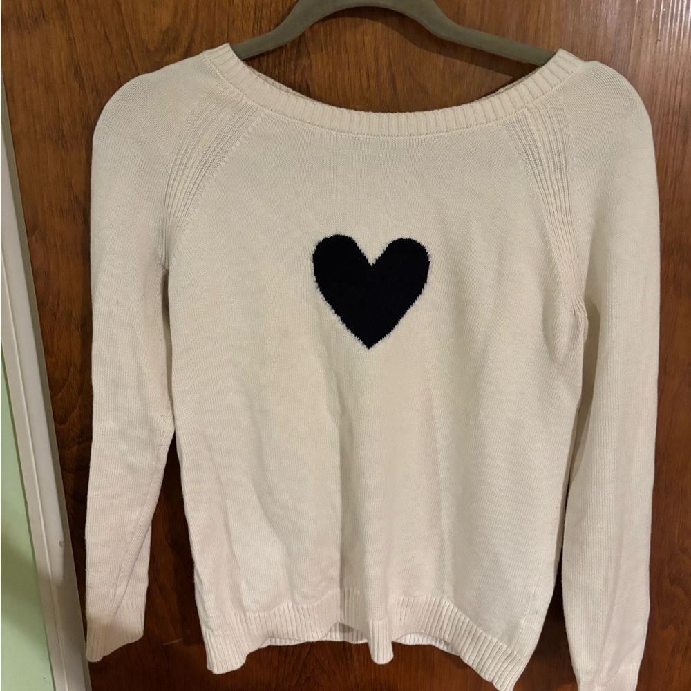 Talbots Cream Sweater with Black Heart Design